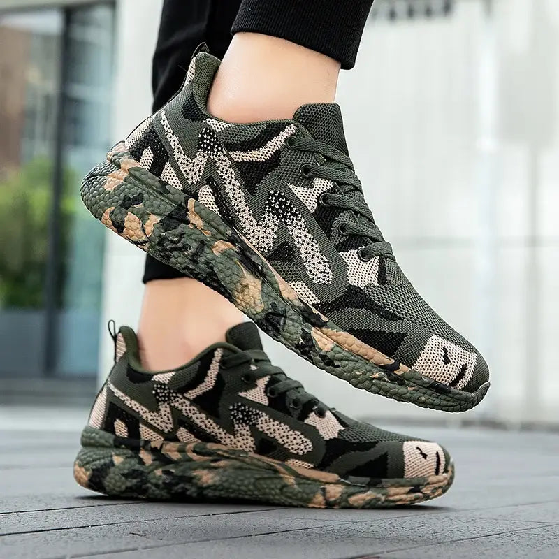 Military-Outdoors Outdoor Sneakers in Green with Camo Design for Kids