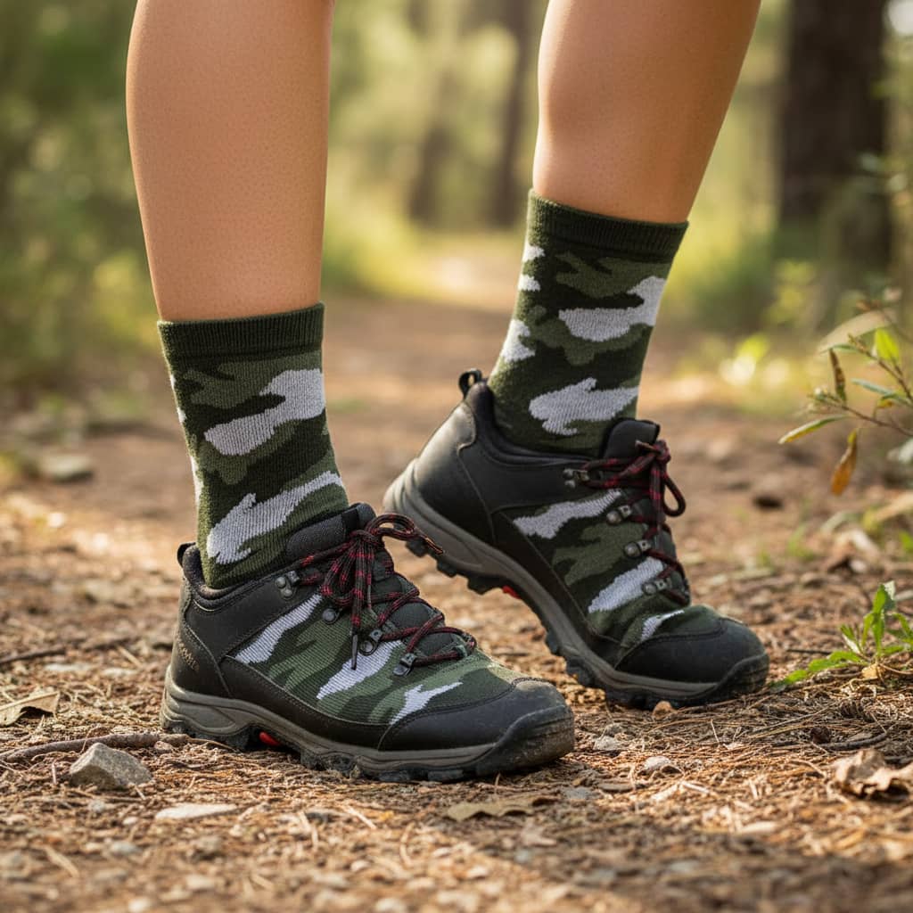 Camo Green Outdoor Socks ideal for hiking and outdoor activities