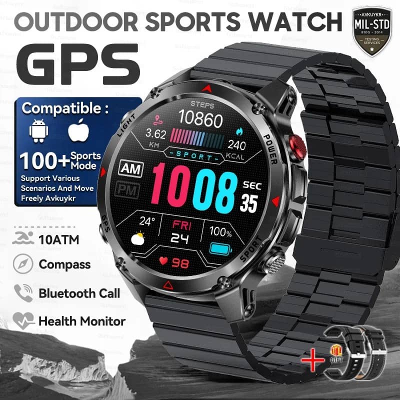 Outdoor Smart GPS Watch with Health Monitor and Bluetooth Call
