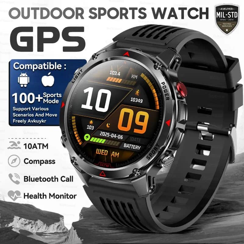 Outdoor Smart GPS Watch with Health Monitor and Bluetooth Call Features
