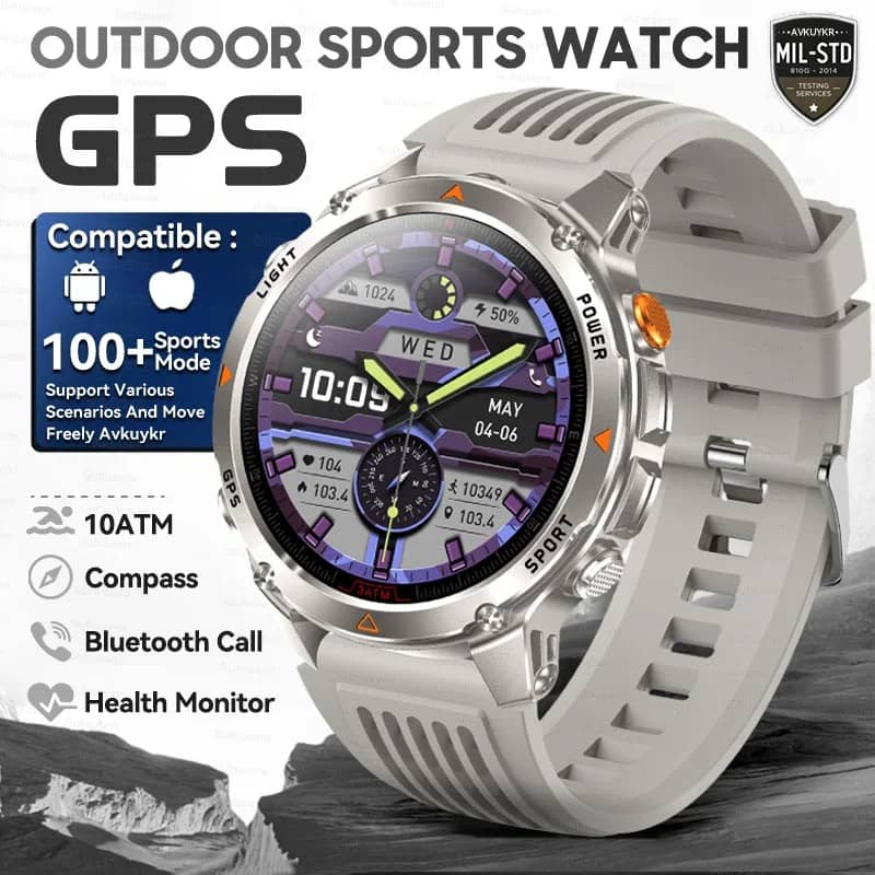 Outdoor Smart GPS Watch in Gray with Health Monitor and Compass