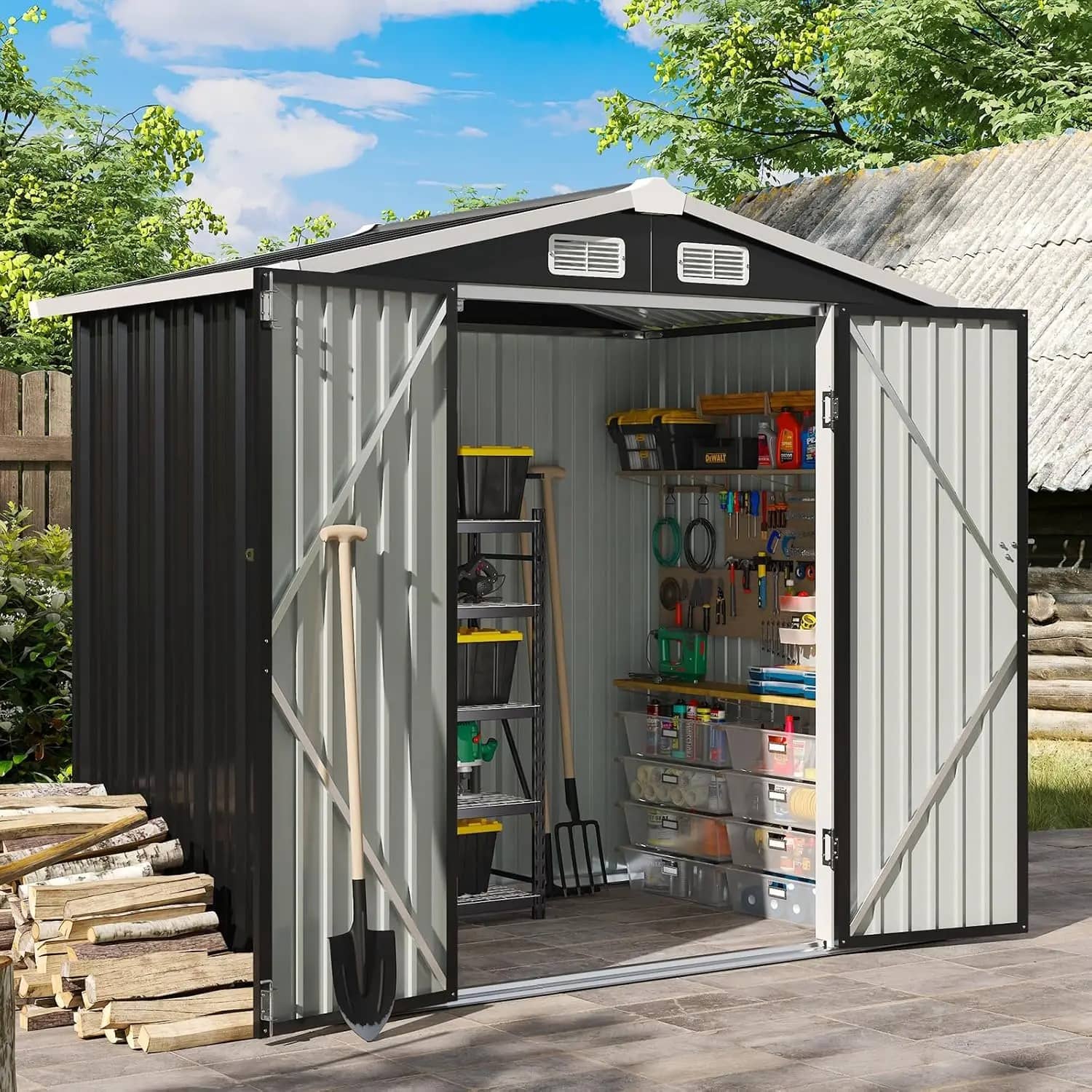 Black Metal 6.2x4 Ft Outdoor Storage Shed - Durable & Secure - Military-Outdoors.com