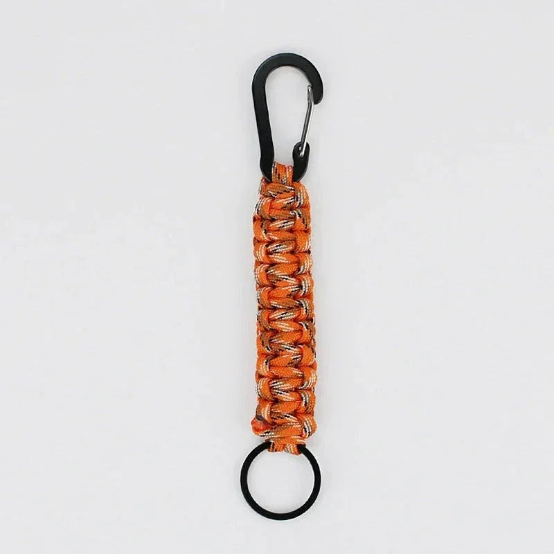 Military-Outdoors outdoor survival keychain in orange with sturdy carabiner and durable design