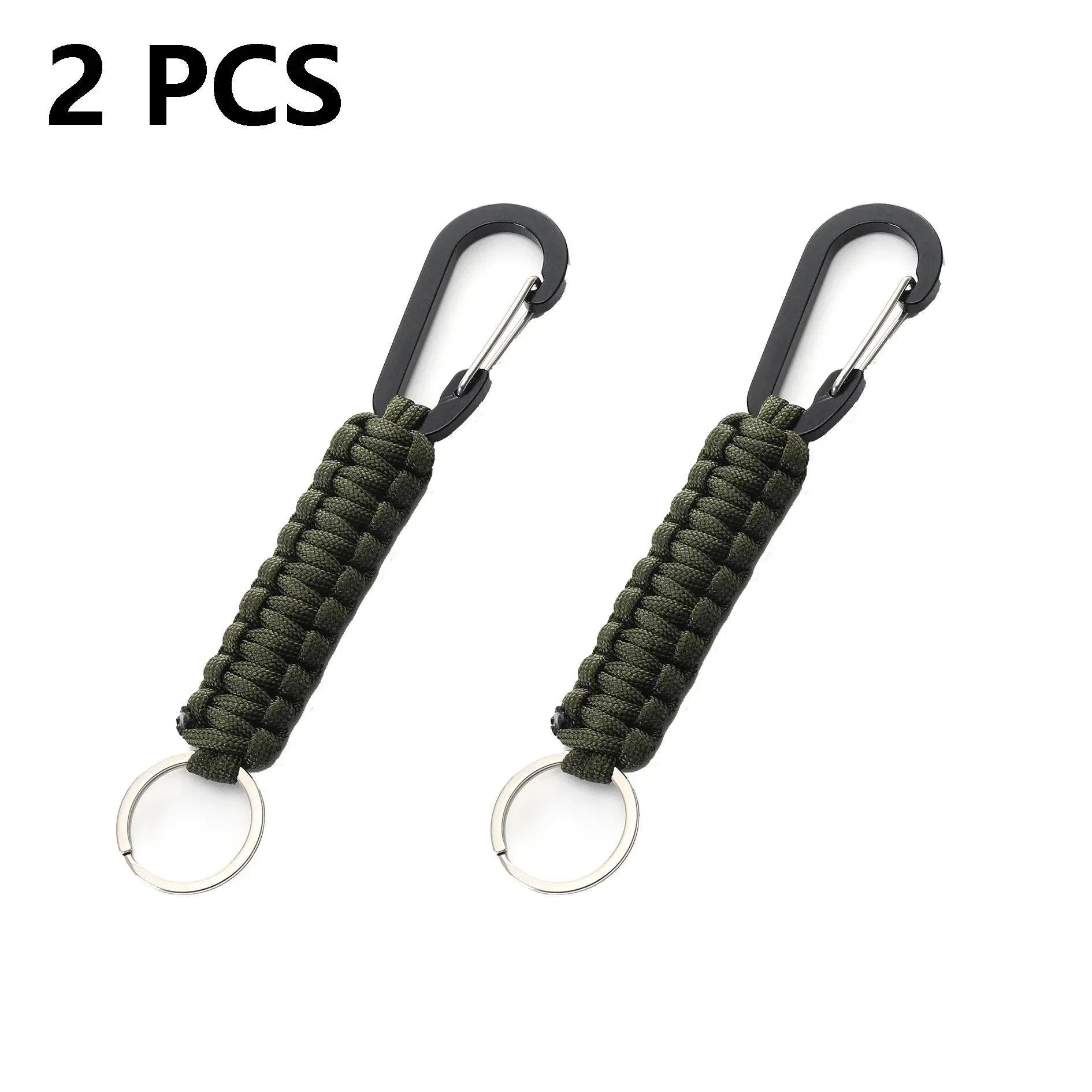 2Pcs Green Outdoor Survival Kit Parachute Cord Keychain Military-Outdoors