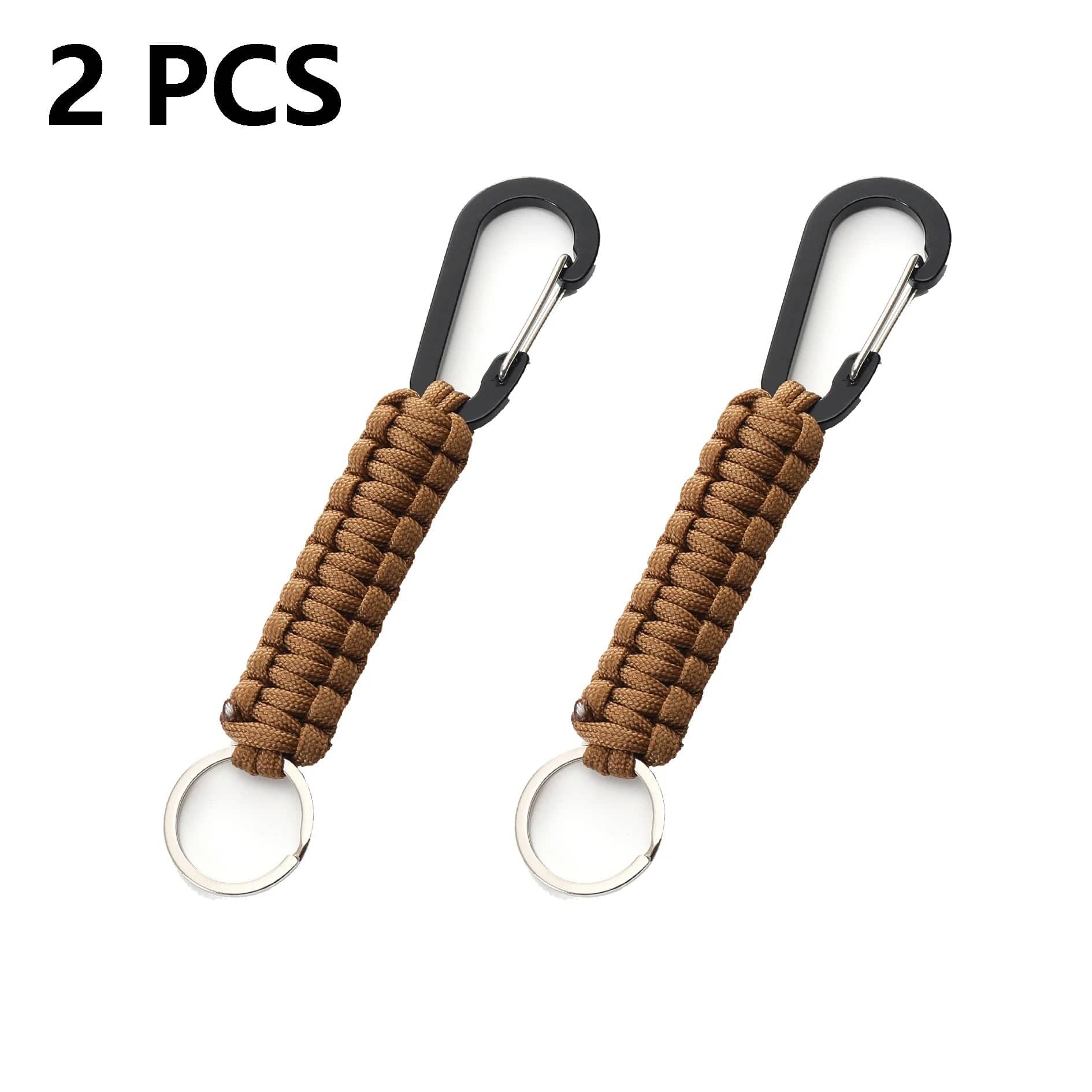 2Pcs Light Brown Outdoor Survival Kit Parachute Cord Keychain Military-Outdoors
