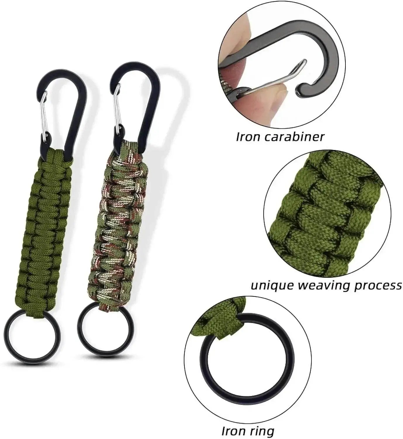 Outdoor Survival Kit Parachute Cord Keychain Iron Carabiner - Military-Outdoors.com
