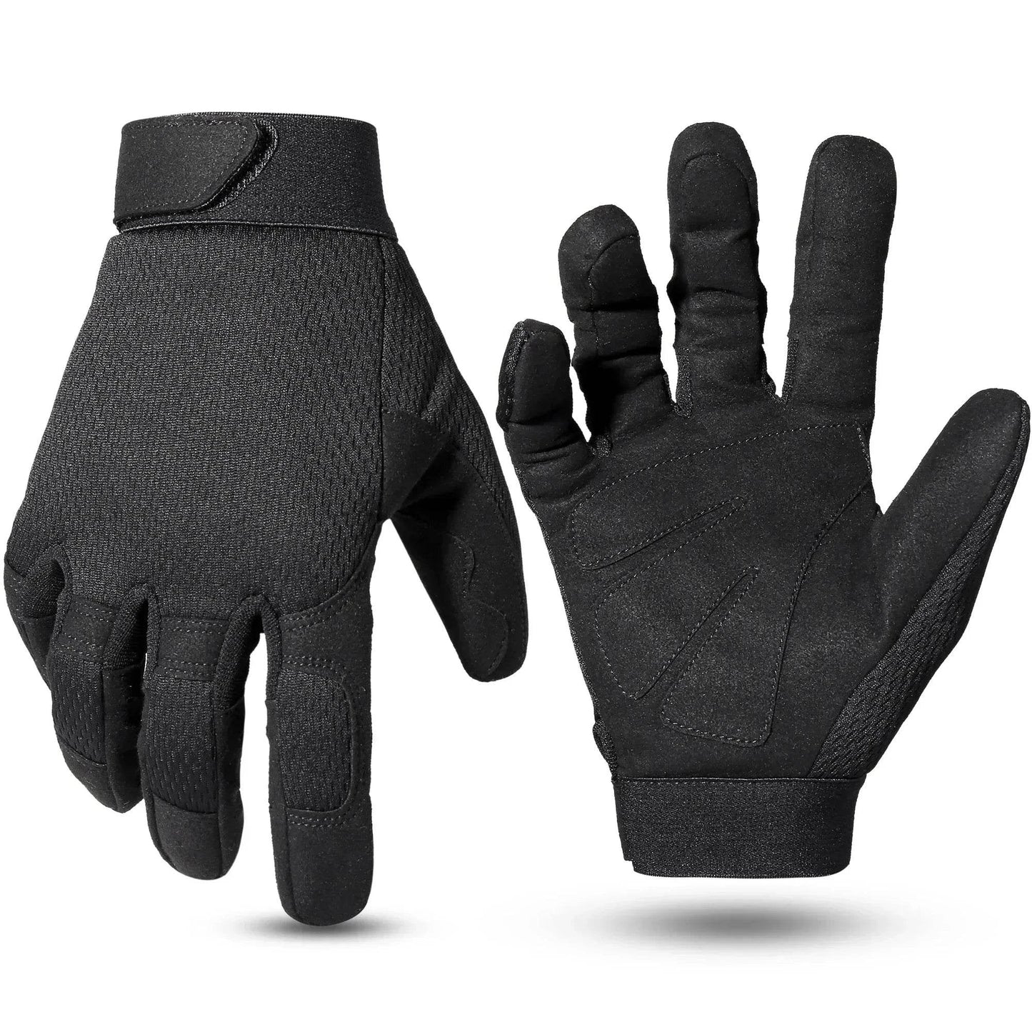 Black outdoor tactical-style gloves with grip for versatile outdoor use