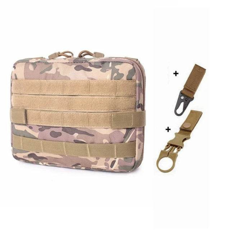 Military camouflage outdoor tool pouch with additional attachment tools