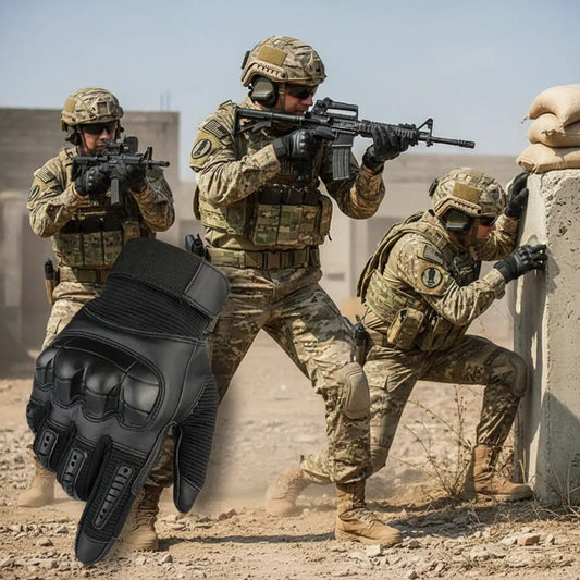 Black outdoor touchscreen gloves for military and tactical use