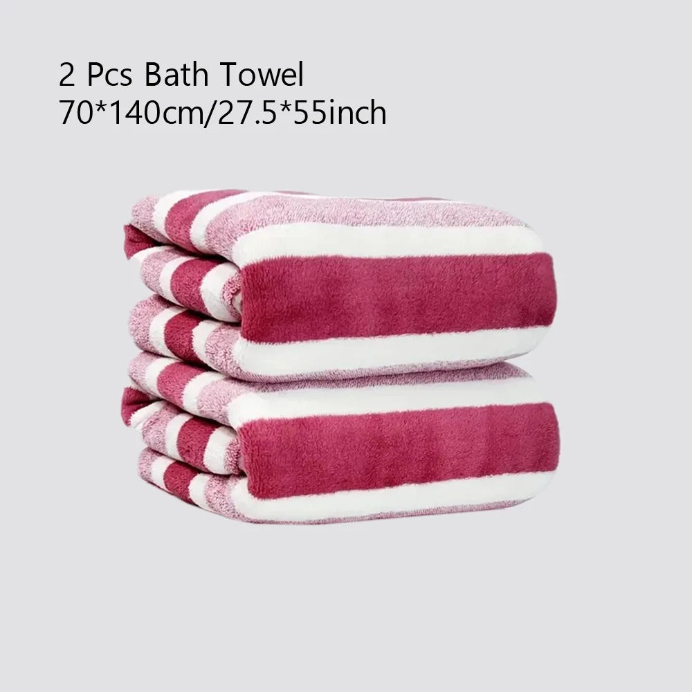 Outdoor towel set in red and white stripes, perfect for camping or beach trips