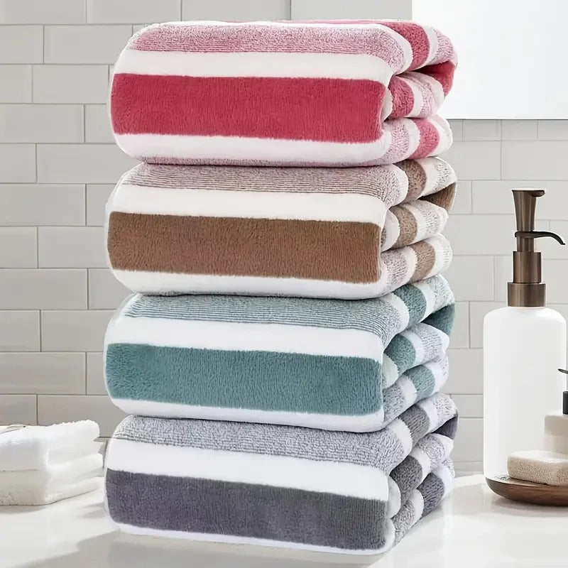 Colorful striped outdoor towel set for camping and beach use
