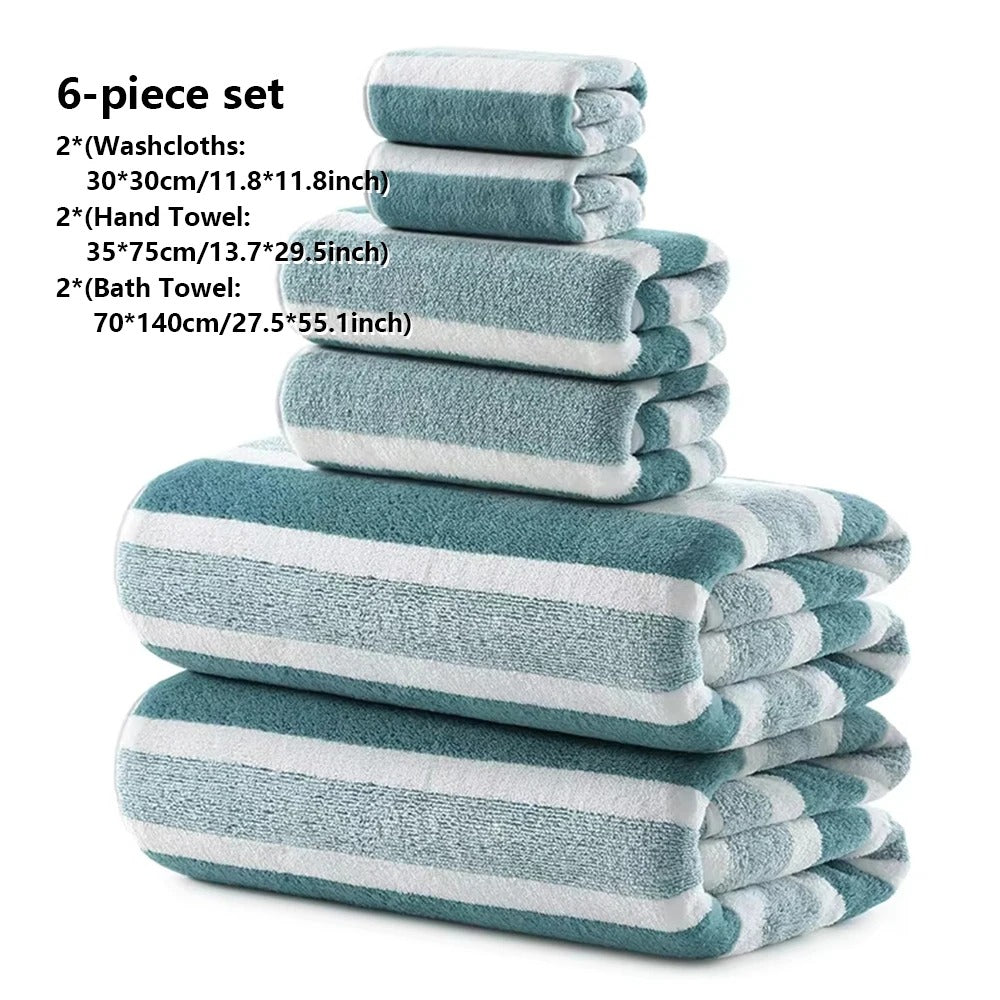 6-Piece Outdoor Towel Set in Teal and White for Beach or Camping