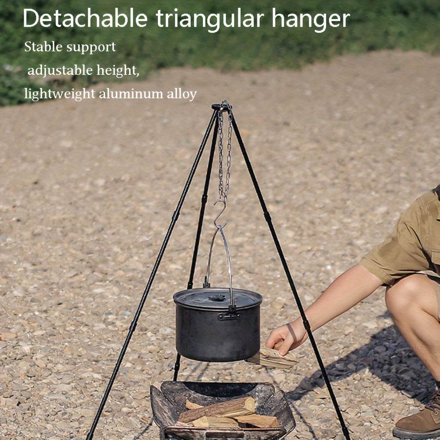 Adjustable outdoor tripod cookware stand made of lightweight aluminum alloy for camping and outdoor cooking