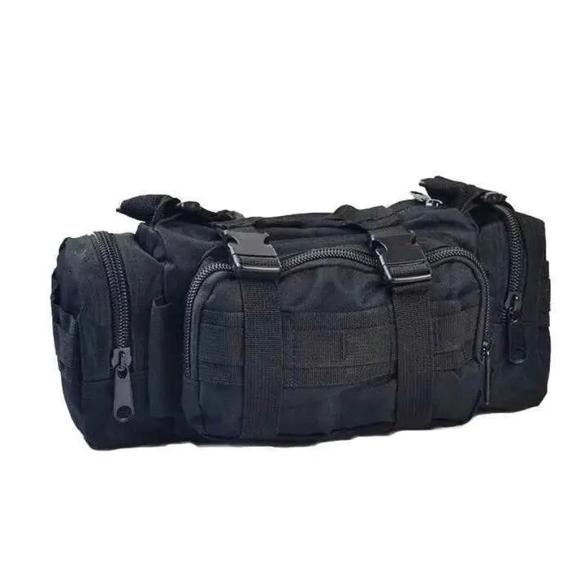 Black outdoor utility bag with multiple pockets for versatile storage