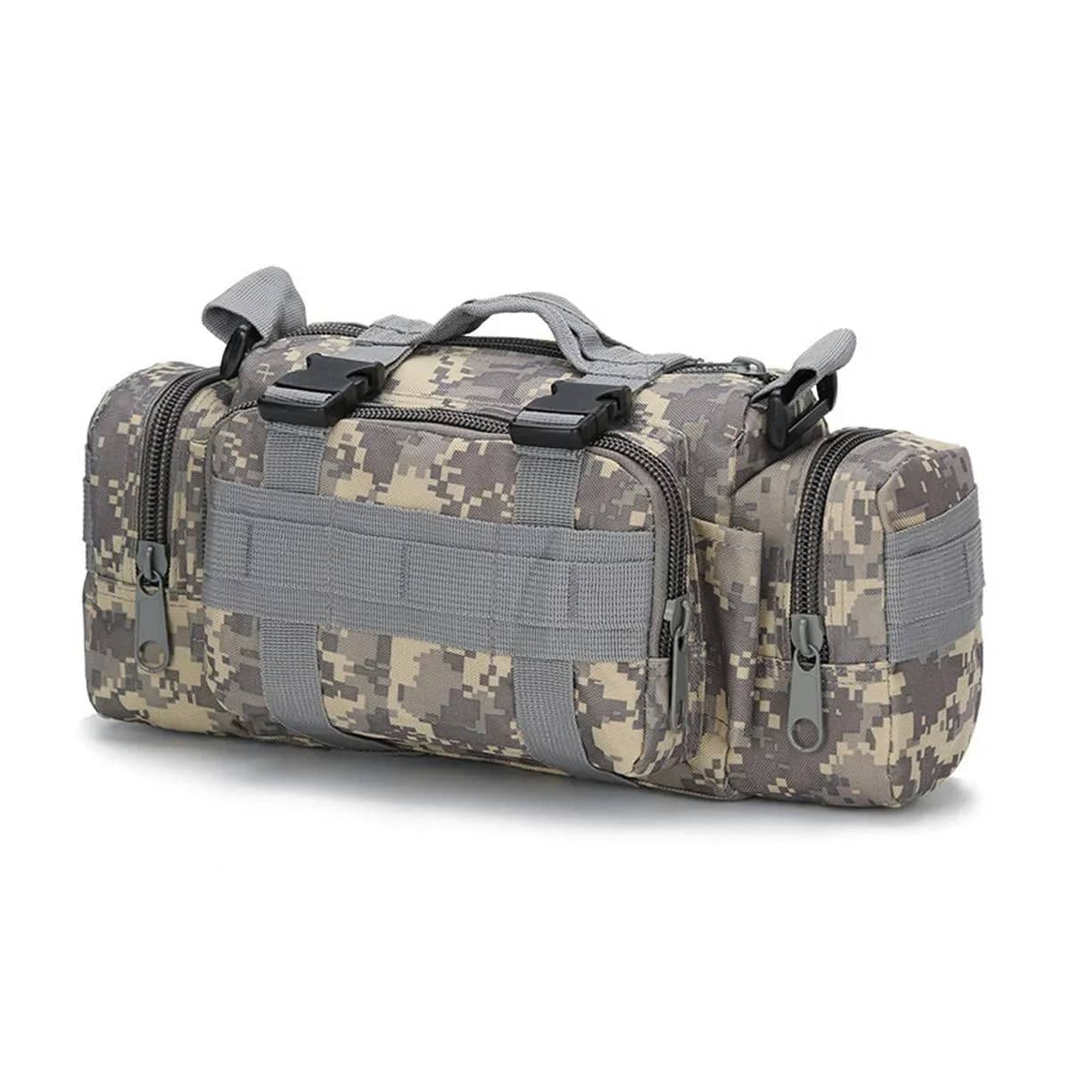 Military camouflage outdoor utility bag with multiple compartments for versatile use