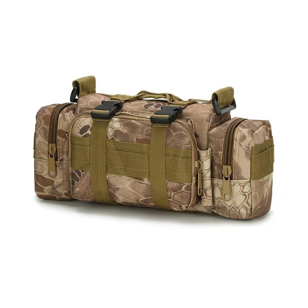 Camouflage outdoor utility bag with multiple compartments for versatile use