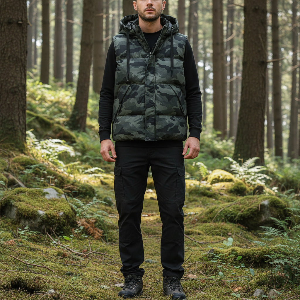 Camouflage Outdoor Vest with Hood for Camping and Hiking