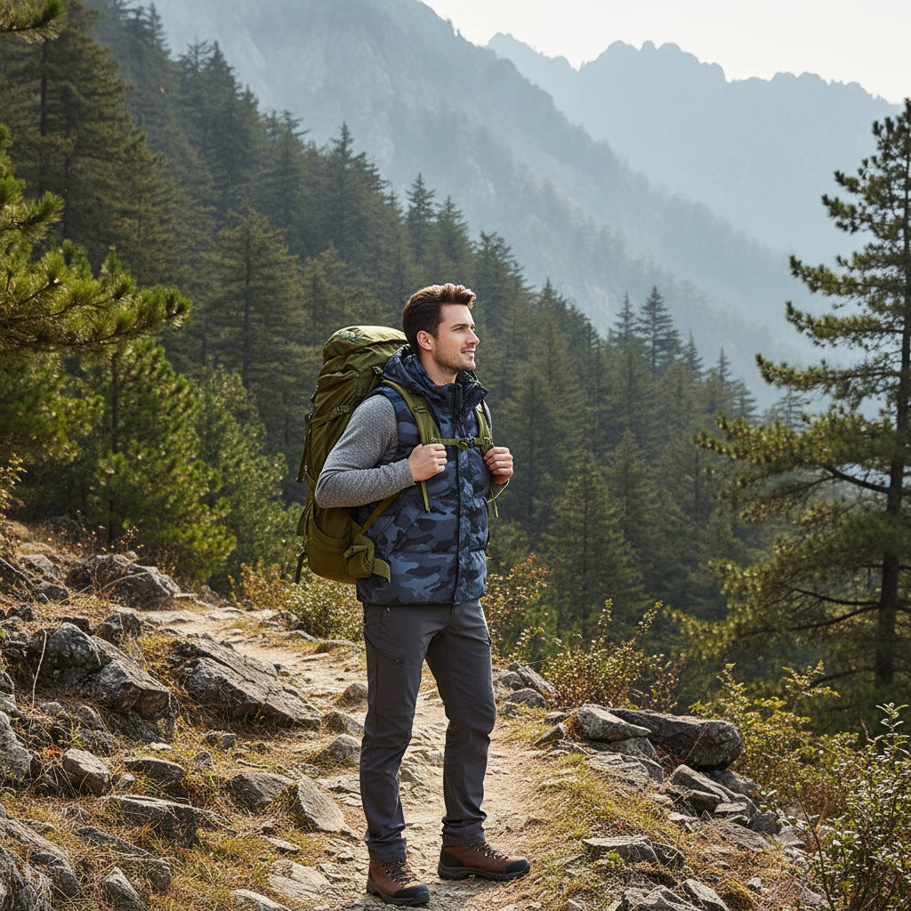 Men's camo outdoor vest for hiking and outdoor activities