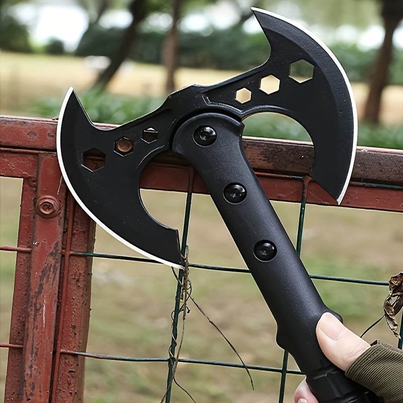 Camping double-headed axe designed for outdoor use with a sturdy grip and unique blade shape
