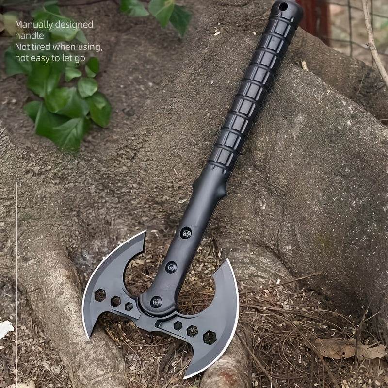 Camping double-headed axe with a manual design handle, ideal for outdoor enthusiasts and camping activities