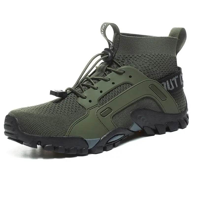 Military green camouflage running sneakers with lightweight knit upper and durable sole