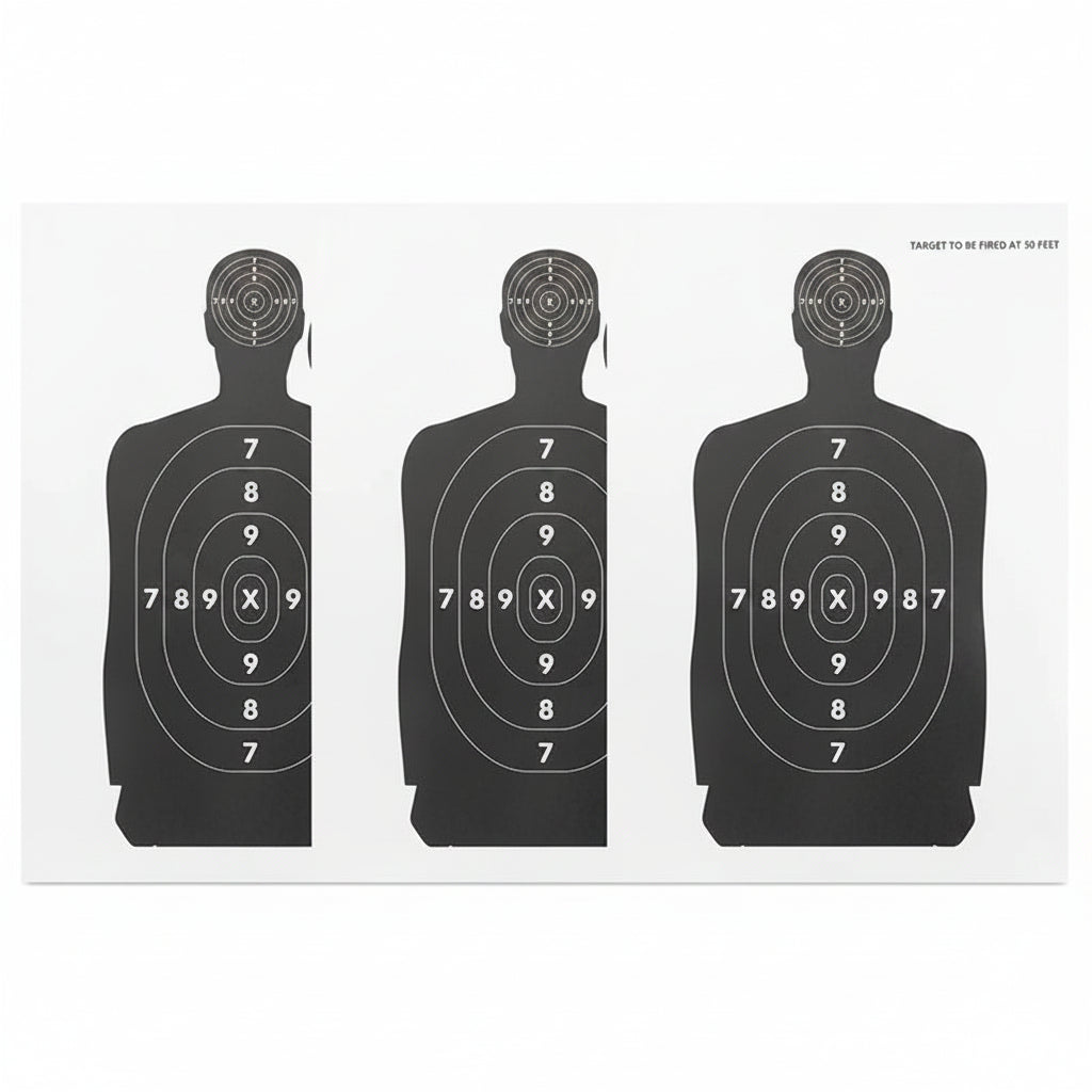 Paper silhouette target with scoring rings for shooting practice