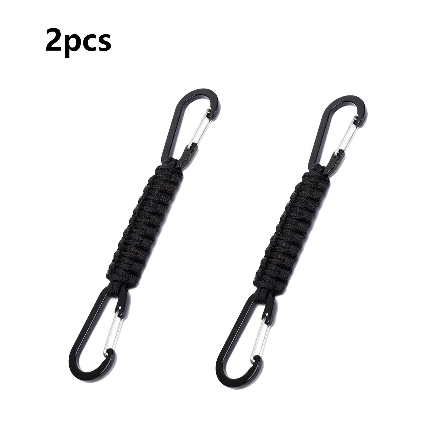 Set of 2 durable black paracord keychain with metal carabiners for outdoor enthusiasts