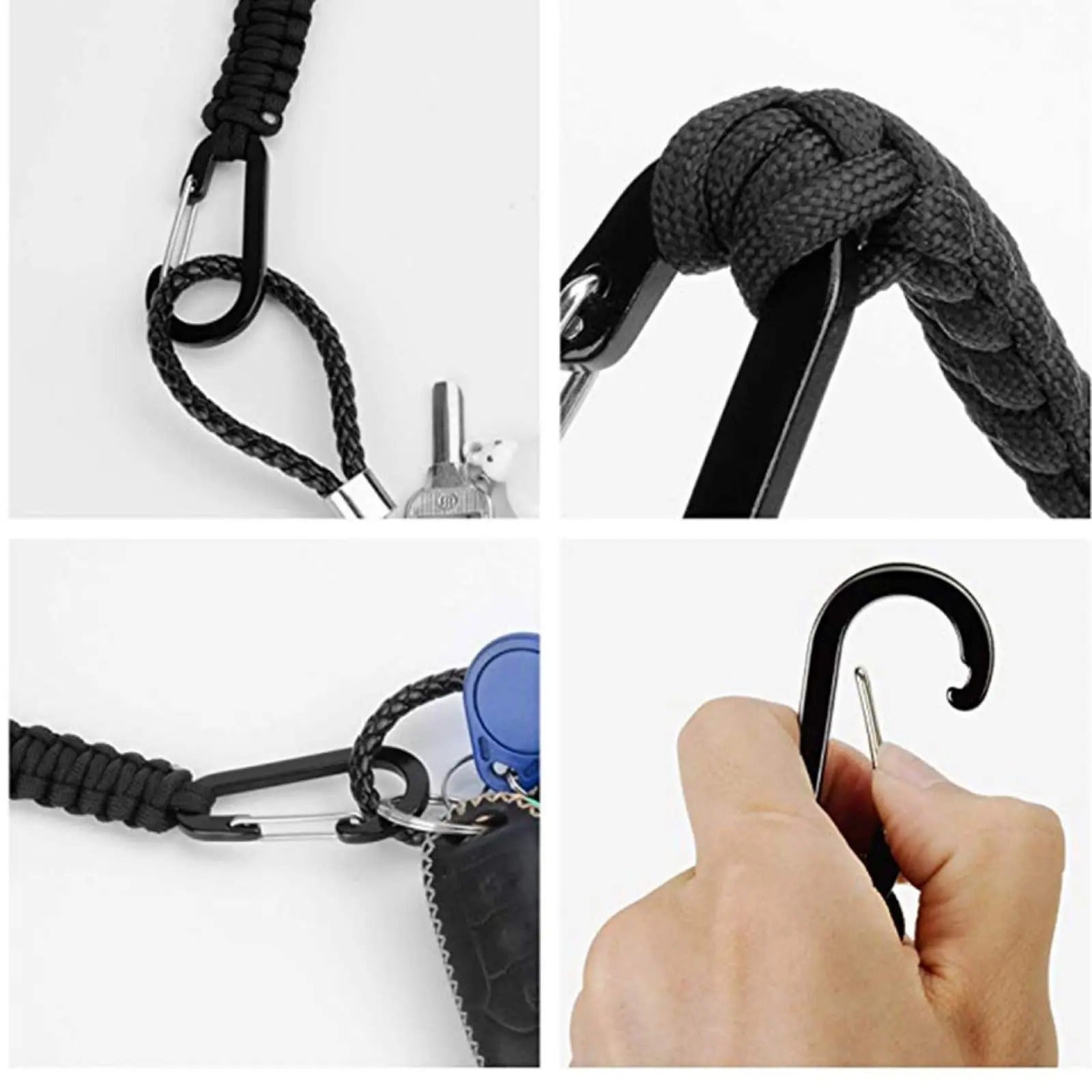 Durable paracord keychain with metal clip and hand for easy attachment and secure carry