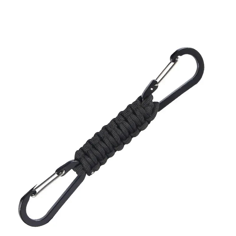 Black paracord keychain with durable carabiner clips for versatile use