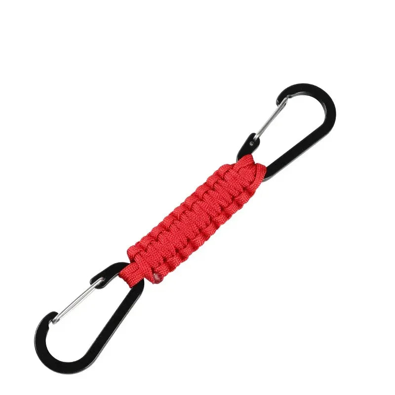 Red paracord keychain with durable metal clips for outdoor use