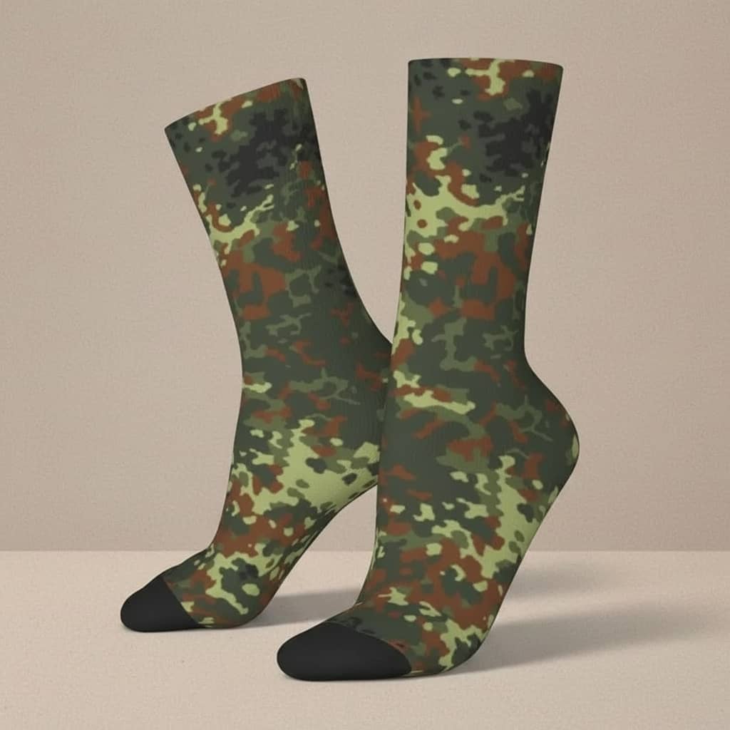 US Army crew socks in camouflage design for outdoor use on a neutral background