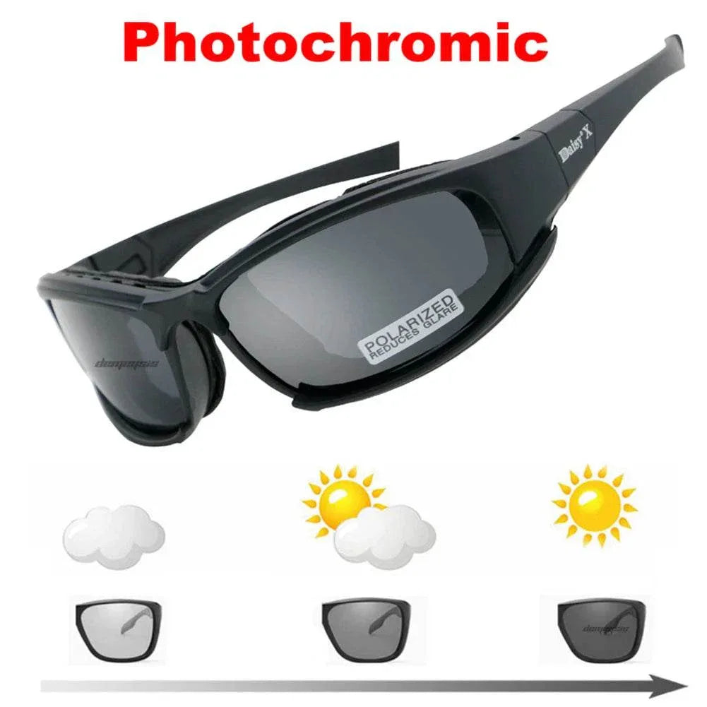 Black photochromic polarized glasses for adaptive outdoor visibility