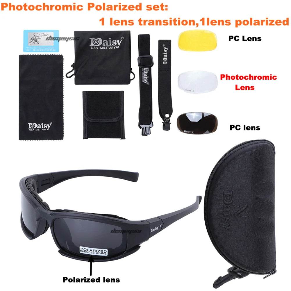 Photochromic polarized glasses set with transition and polarized lenses for versatile use