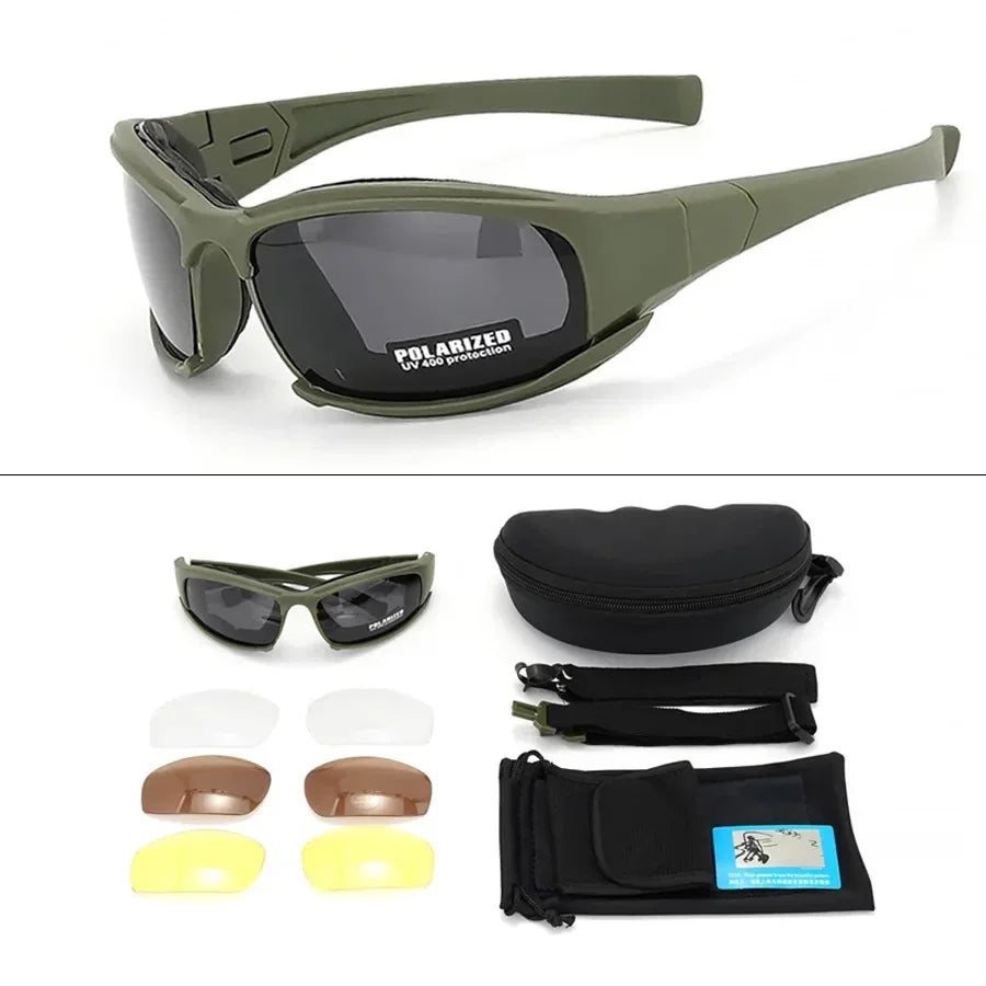 Polarized army sunglasses in green with multiple lens options for outdoor adventures