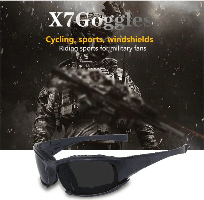 X7 Goggles in black, polarized army sunglasses for cycling and sports
