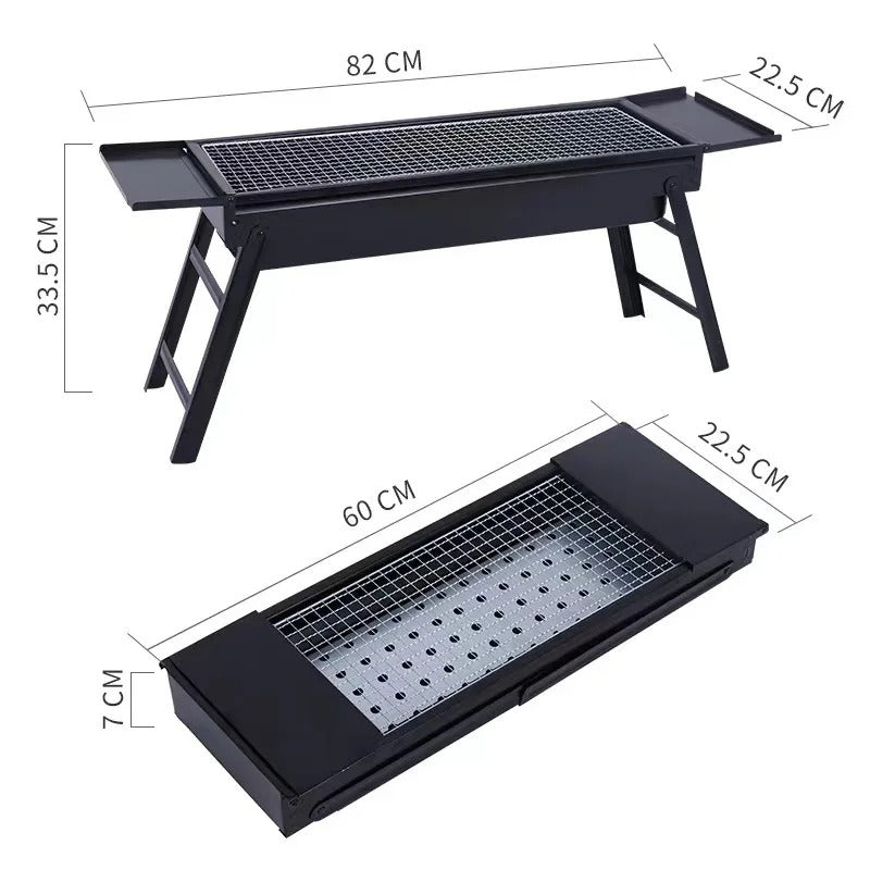 Portable charcoal barbecue grill, foldable design, compact for outdoor cooking