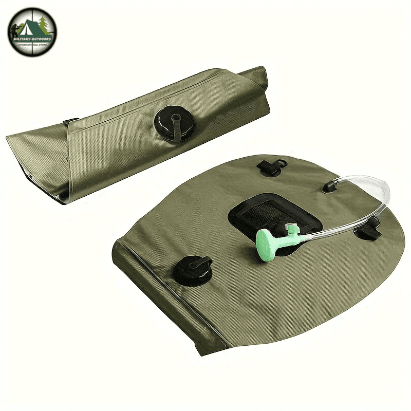 Military-Outdoors Portable Solar Shower Bag in Olive Green for Outdoor Use