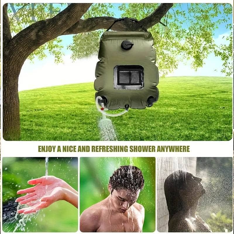 Portable solar shower bag for outdoor use, perfect for camping