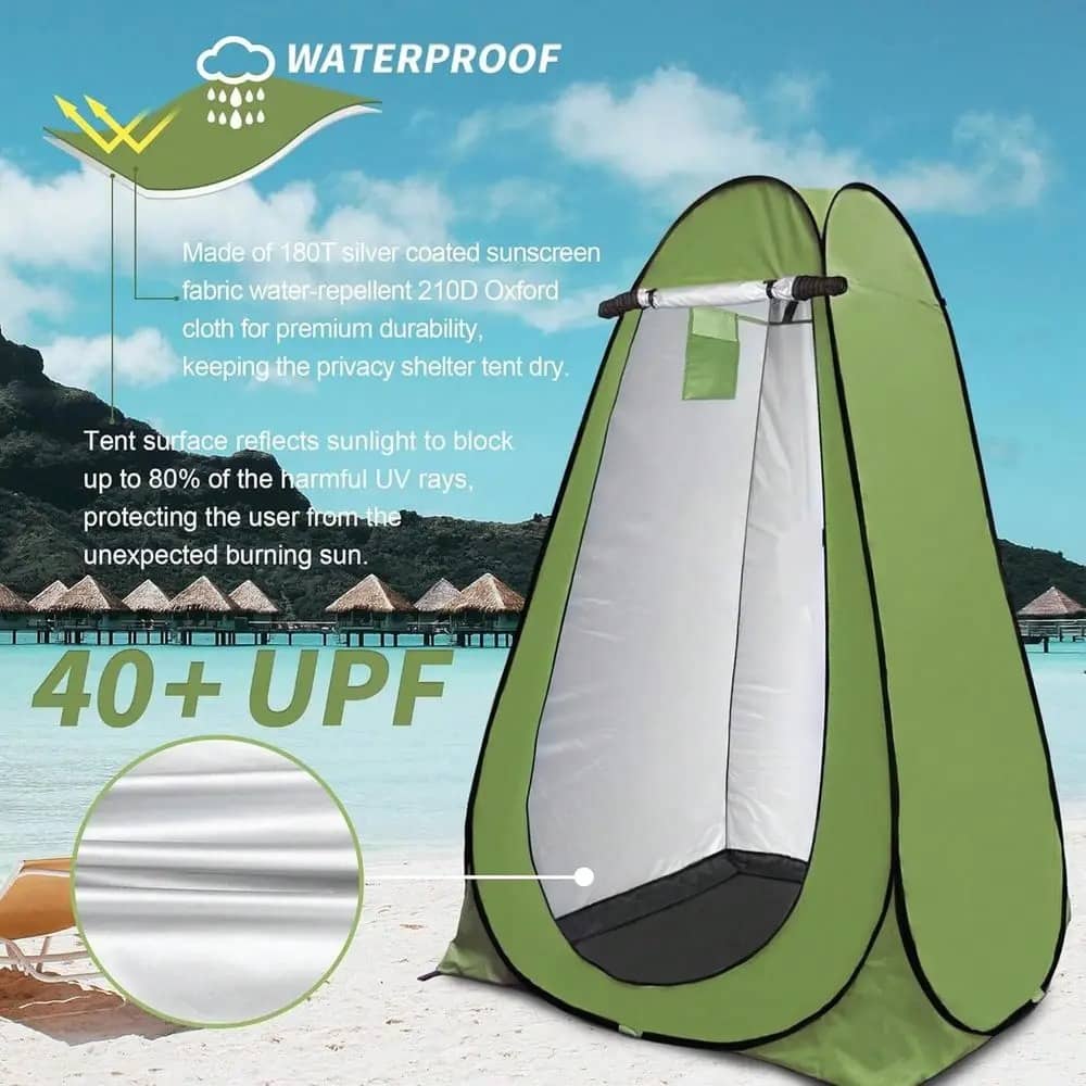 Privacy tent shower in green with waterproof fabric for outdoor use