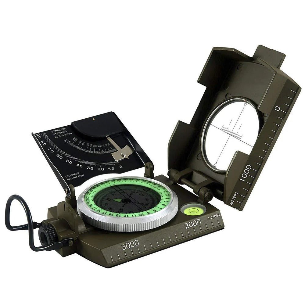 Professional outdoor compass in green with rotating bezel for accurate navigation