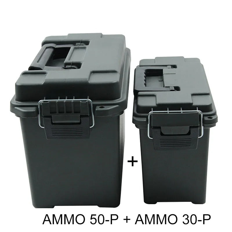 Set of two PVC Ammo Containers for secure ammunition storage in black with durable latches