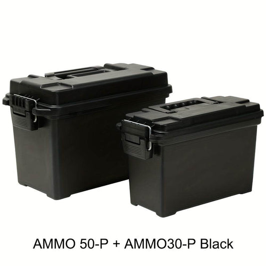Set of two durable PVC Ammo Containers in black for secure storage of ammunition