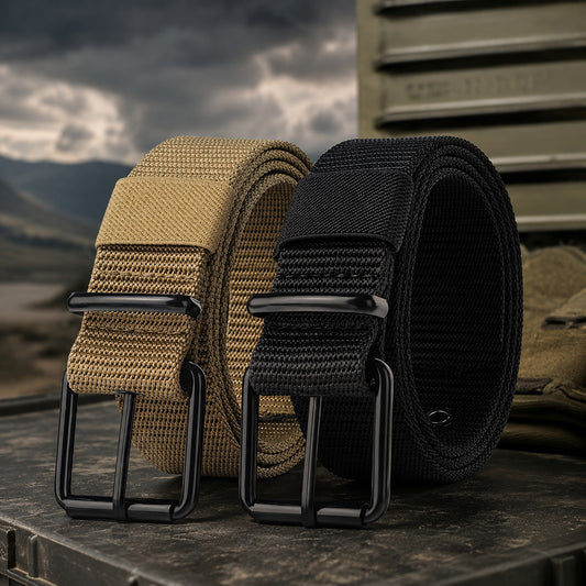 Quick release belt in tan and black for military and outdoor activities