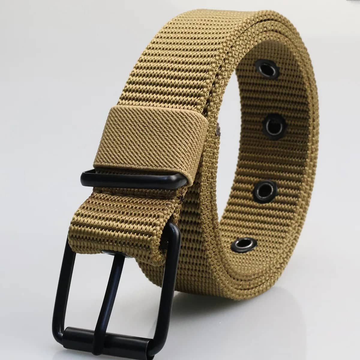 Tan quick release belt made from durable nylon for easy adjustments