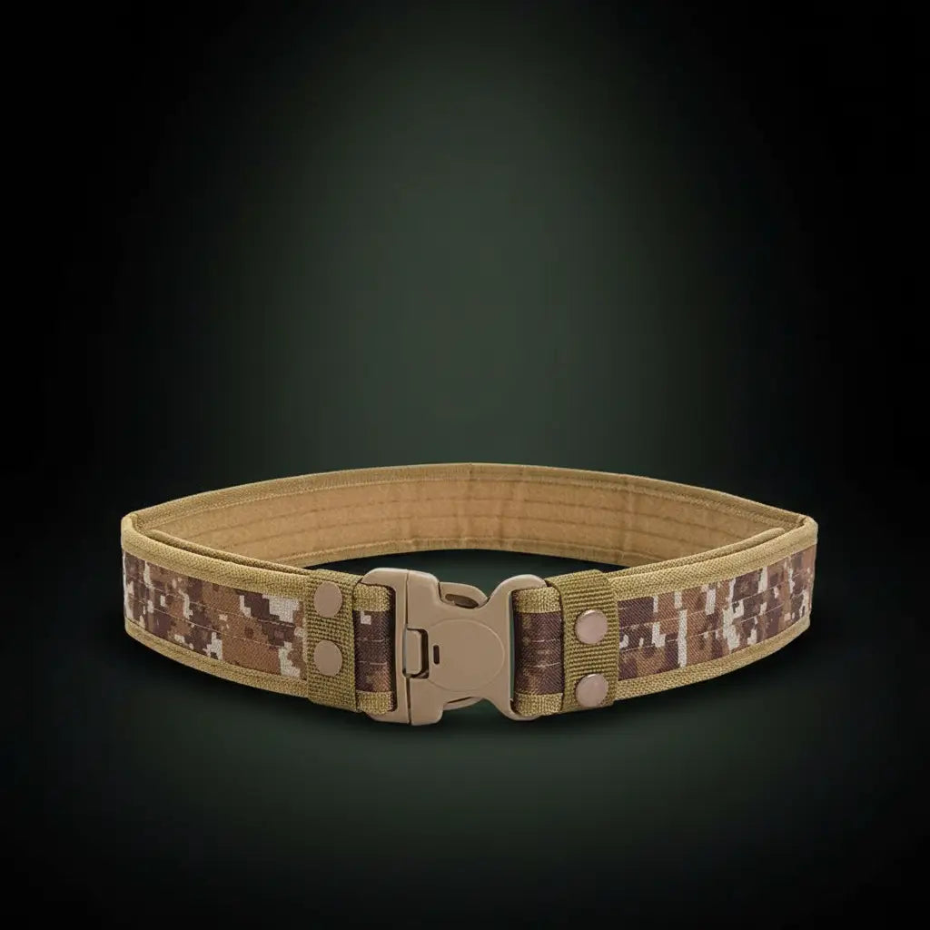 Quick release tactical belt in desert camouflage for outdoor activities