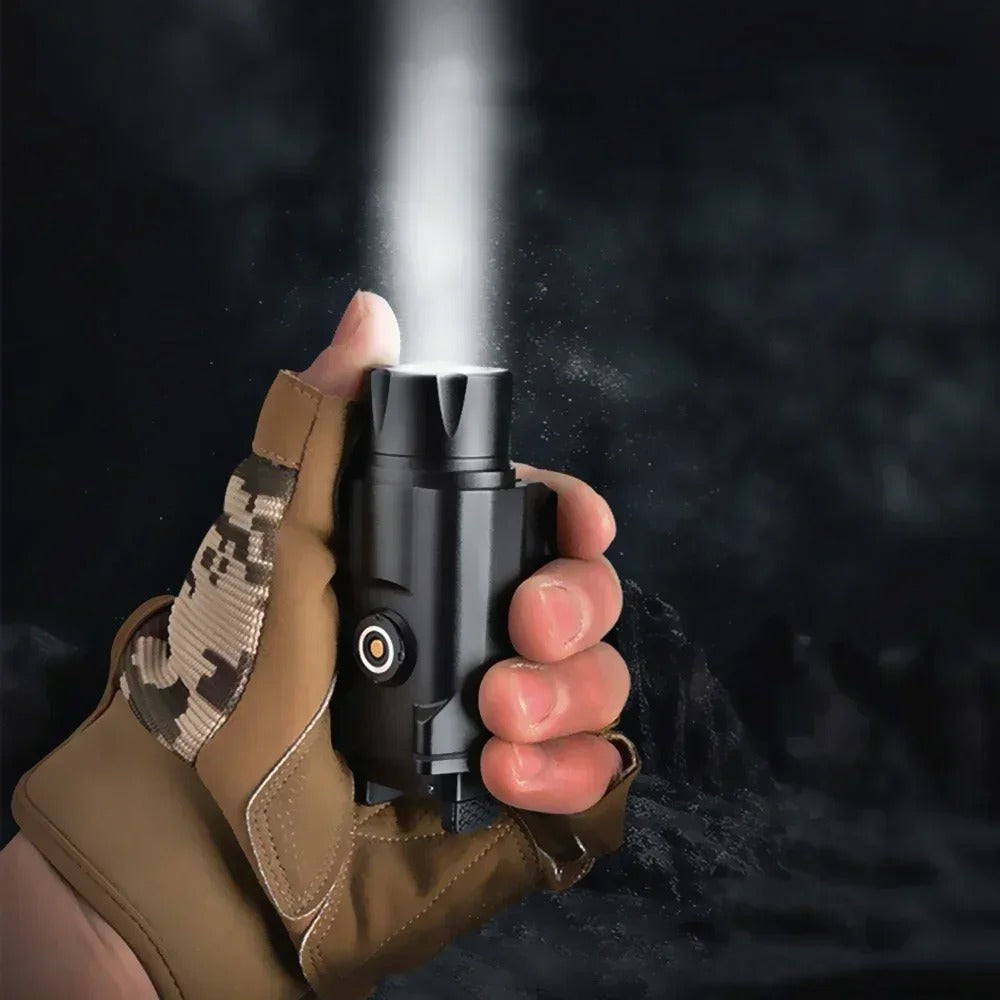 1600 lumens rail-mounted light for tactical use, held in gloved hand
