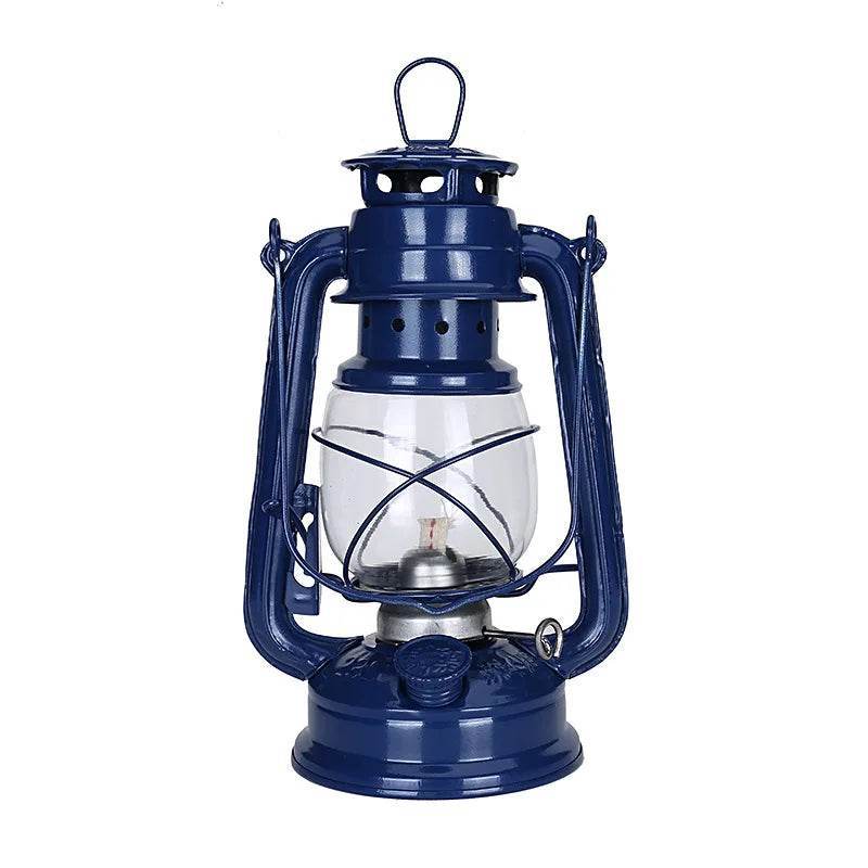 Retro Kerosene Lamp in Navy Blue Finish, Ideal for Camping and Outdoor Adventures