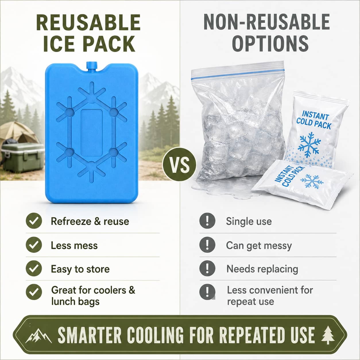 Reusable ice pack in blue for easy storage and repeated use