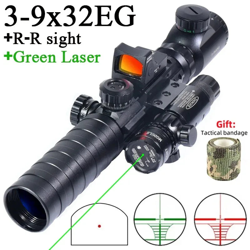 4-in-1 rifle scope combo with green laser for precision shooting