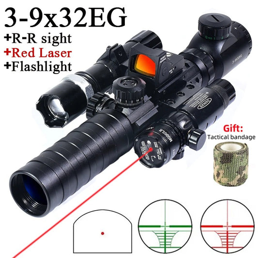3-9x32EG 4-in-1 rifle scope combo with red laser and flashlight